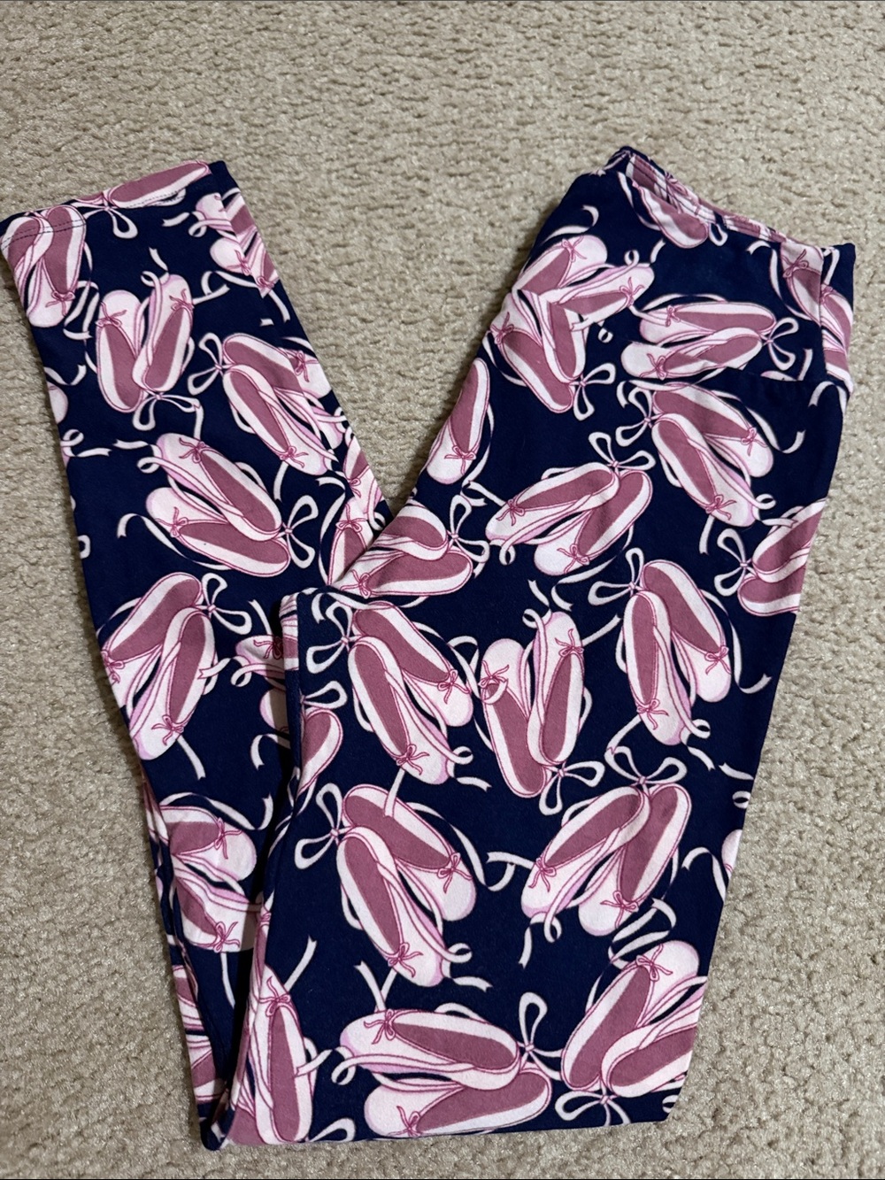 LuLaRoe Ballet Slipper Print Leggings — Navy and Pink - One Size